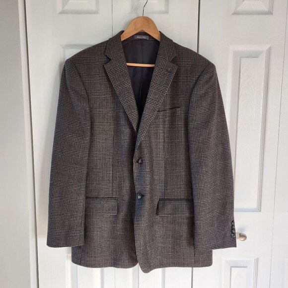 Oscar De La Renta 100% Wool Plaid Gray Blazer Coat Jacket - Picture 1 of 10